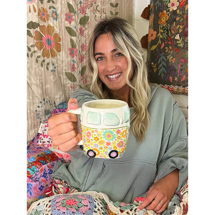 "Natural Life : Folk Art Coffee Mug - Yellow Van - Natural Life : Folk Art Coffee Mug - Yellow Van"