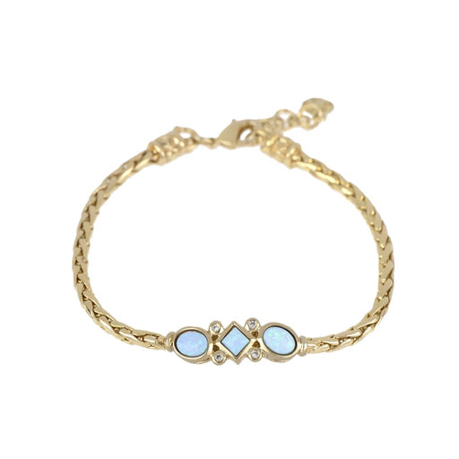 "John Medeiros : Opalas Do Mar Single Strand 3 Blue Opals CZ Bracelet Gold 7” - John Medeiros : Opalas Do Mar Single Strand 3 Blue Opals CZ Bracelet Gold 7”"