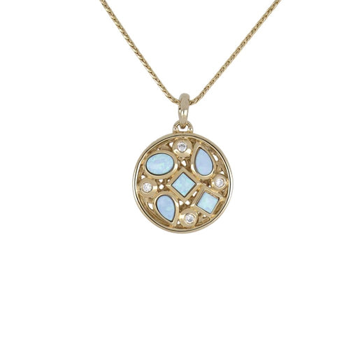"John Medeiros : Opalas do Mar Opal Blue 5 Opal Necklace with CZ Gold Chain - John Medeiros : Opalas do Mar Opal Blue 5 Opal Necklace with CZ Gold Chain"