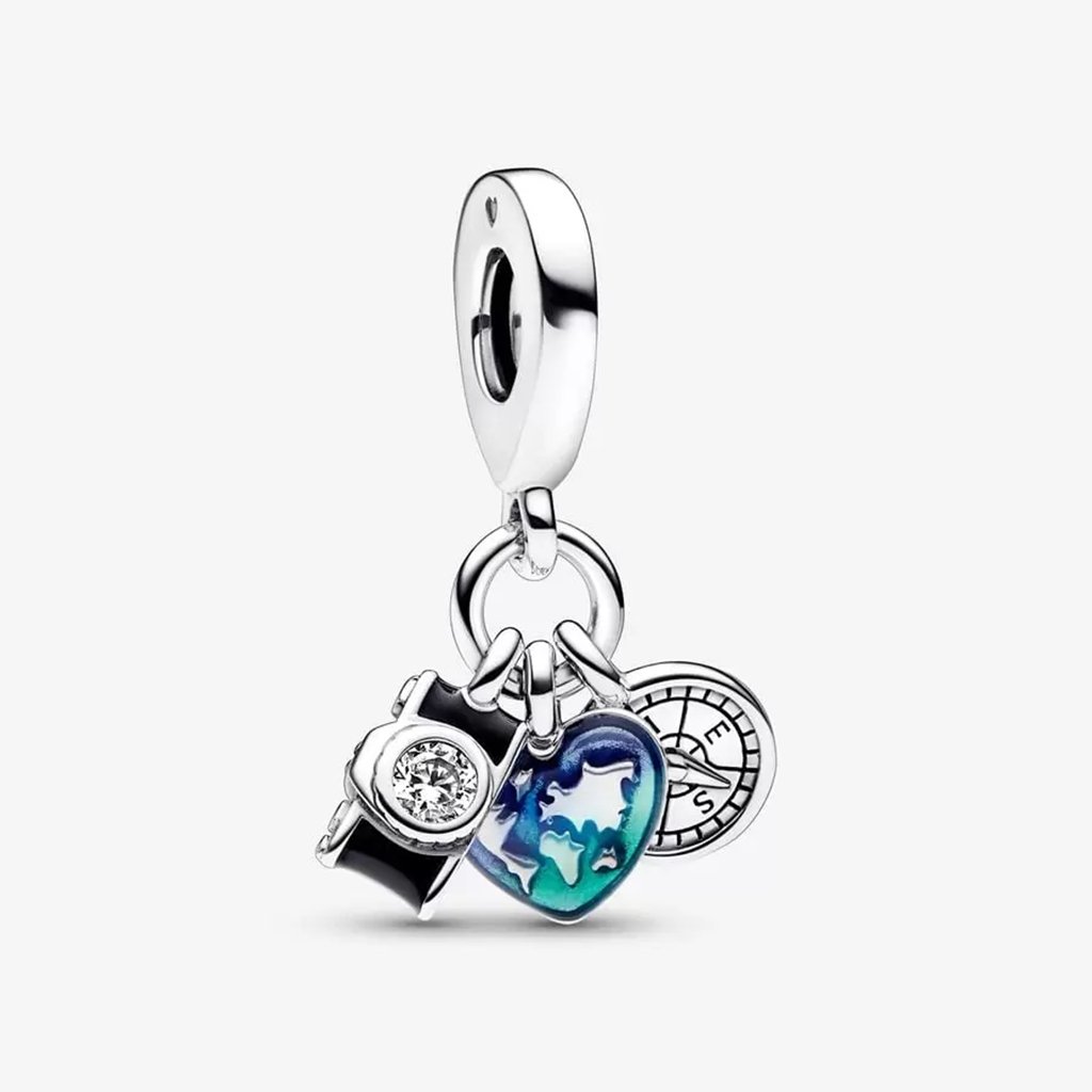 pandora charm zelt PANDORA : Camera, Heart & Compass Triple Dangle Charm