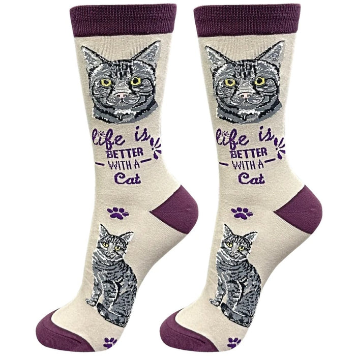 "Life Is Better With A Silver Tabby Cat Unisex Socks - Life Is Better With A Silver Tabby Cat Unisex Socks"