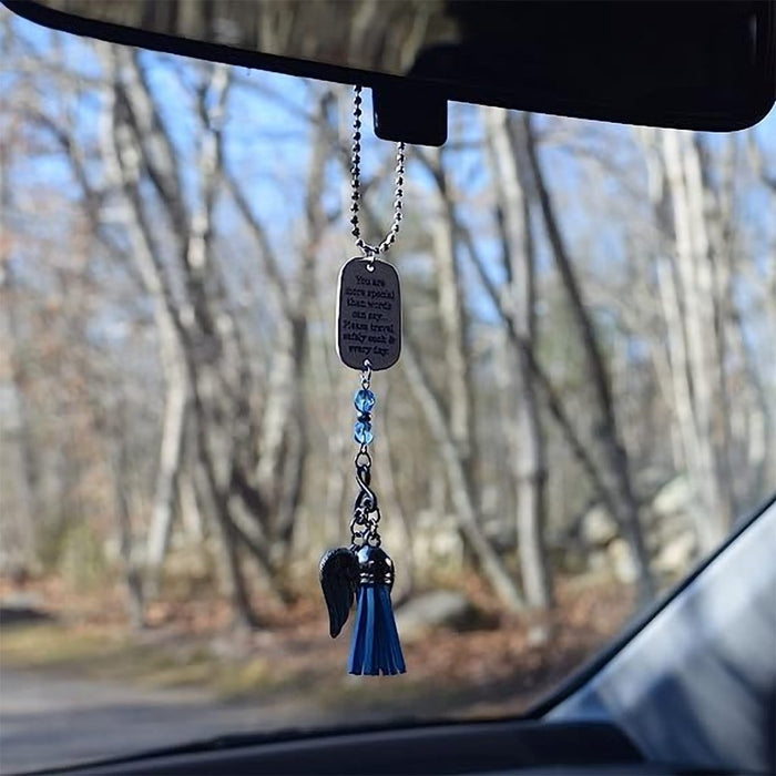 "Cathedral Art : Angel Wings Blue Tassel Angel Car Charm With Beads - Cathedral Art : Angel Wings Blue Tassel Angel Car Charm With Beads"