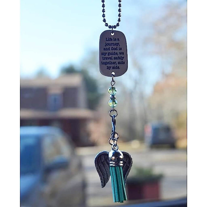 "Cathedral Art : Life is a Journey Green Tassel Angel Car Charm With Beads - Cathedral Art : Life is a Journey Green Tassel Angel Car Charm With Beads"
