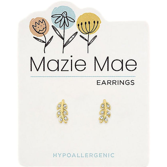 "Center Court : Gold CZ Leaf Stud Mazie Mae Earrings - Center Court : Gold CZ Leaf Stud Mazie Mae Earrings"