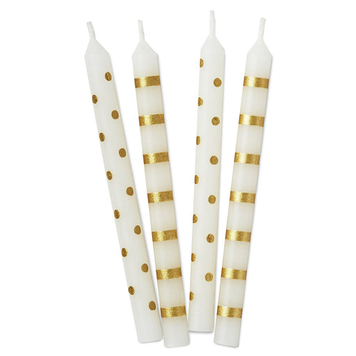 "Hallmark : Gold Stripes and Polka Dots on White Birthday Candles, Set of 16 - Hallmark : Gold Stripes and Polka Dots on White Birthday Candles, Set of 16"