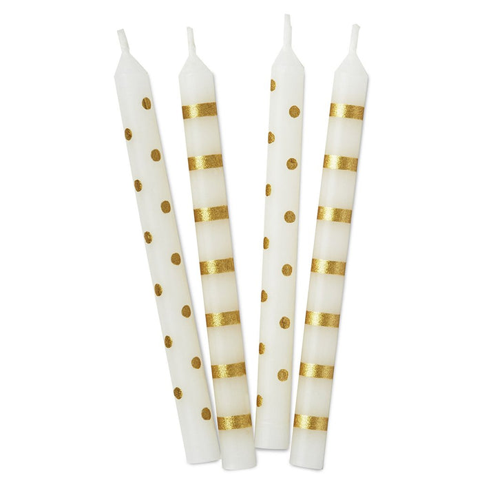 "Hallmark : Gold Stripes and Polka Dots on White Birthday Candles, Set of 16 - Hallmark : Gold Stripes and Polka Dots on White Birthday Candles, Set of 16"