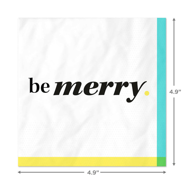 "Hallmark : Black and White \"Be Merry\" Cocktail Napkins, Set of 16 - Hallmark : Black and White \"Be Merry\" Cocktail Napkins, Set of 16"
