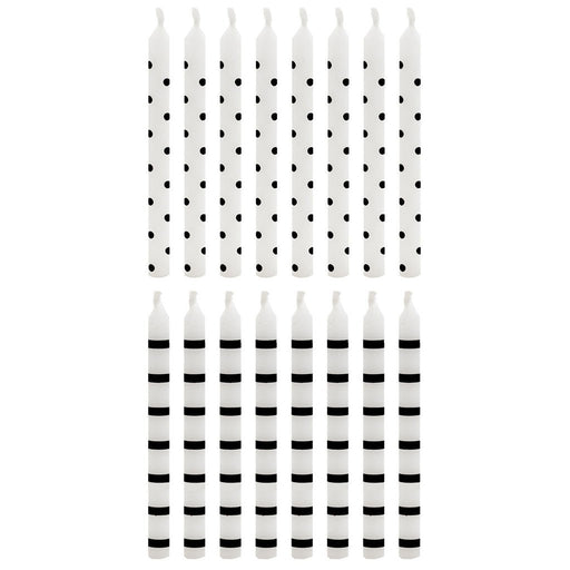 "Hallmark : Black Dots and Stripes on White Birthday Candles, Set of 16 - Hallmark : Black Dots and Stripes on White Birthday Candles, Set of 16"