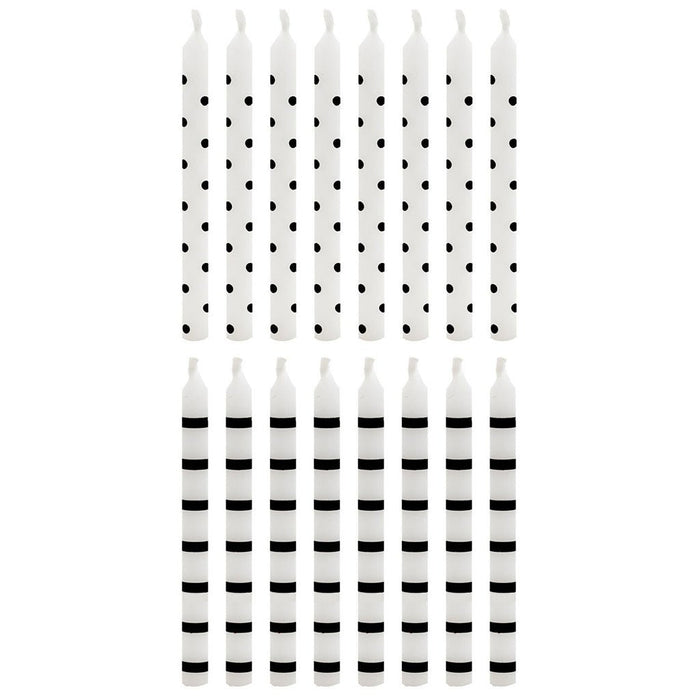 "Hallmark : Black Dots and Stripes on White Birthday Candles, Set of 16 - Hallmark : Black Dots and Stripes on White Birthday Candles, Set of 16"