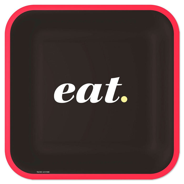 "Hallmark : Black and Red \"Eat\" Square Dinner Plates, Set of 8 - Hallmark : Black and Red \"Eat\" Square Dinner Plates, Set of 8"
