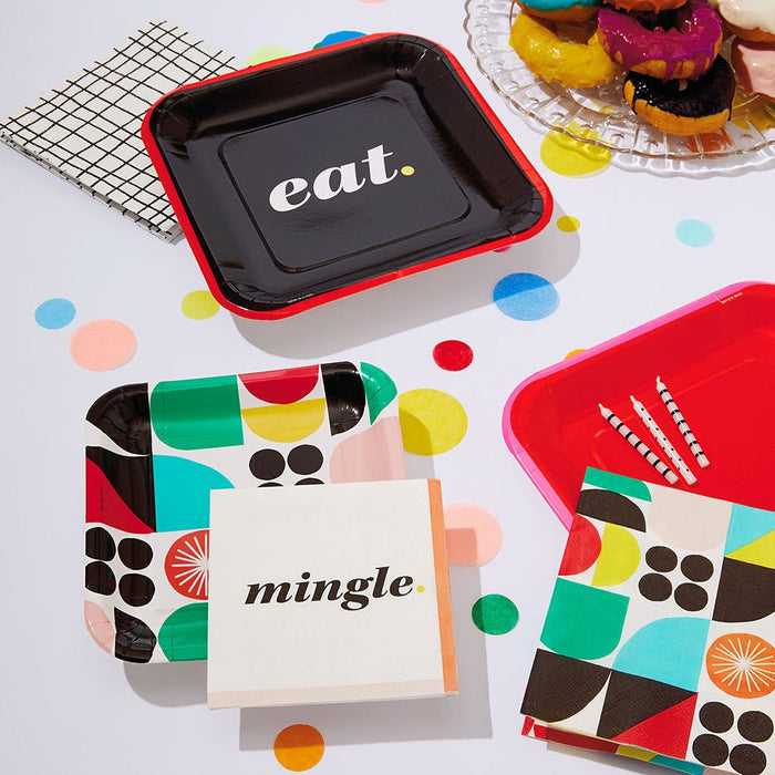 "Hallmark : Black and Red \"Eat\" Square Dinner Plates, Set of 8 - Hallmark : Black and Red \"Eat\" Square Dinner Plates, Set of 8"