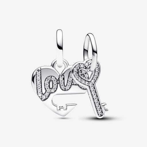 "PANDORA : Splittable Heart & Key Dangle Charm in Sterling Silver - PANDORA : Splittable Heart & Key Dangle Charm in Sterling Silver"