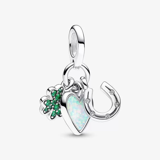"PANDORA : Four Leaf Clover, Heart and Horseshoe Triple Dangle Charm - PANDORA : Four Leaf Clover, Heart and Horseshoe Triple Dangle Charm"