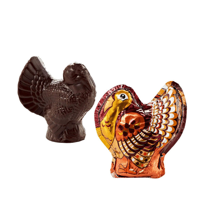 "Dark Chocolate Turkey wrapped in decorative  fall  foil "