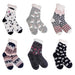 Set of six pairs of patterned socks on a white background includes one at random 