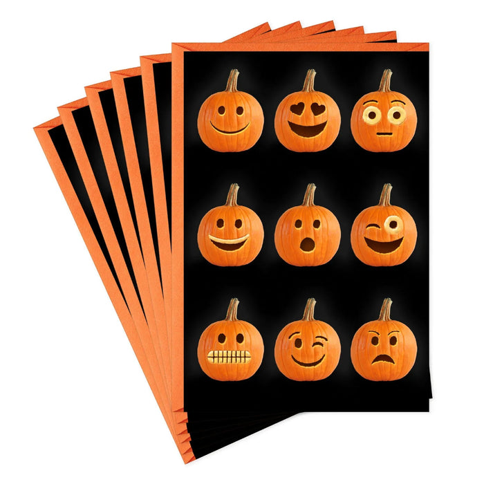 Close-up of Hallmark Halloween card featuring colorful jack-o'-lantern illustrations with raised details