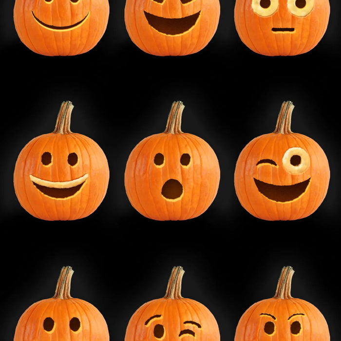 Close-up of Hallmark Halloween card featuring colorful jack-o'-lantern illustrations with raised details