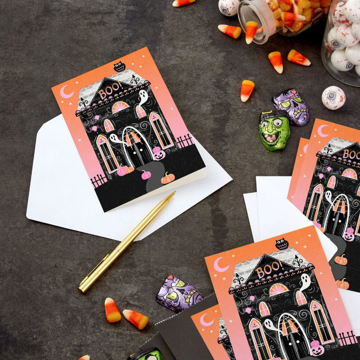 Hallmark Halloween greeting cards with haunted house and ghosts