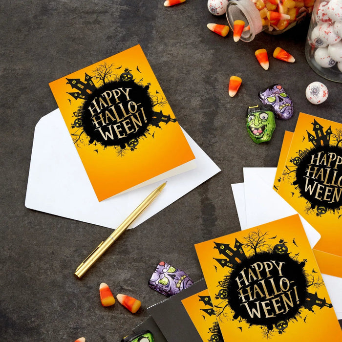 Hallmark Halloween greeting cards with haunted house silhouette