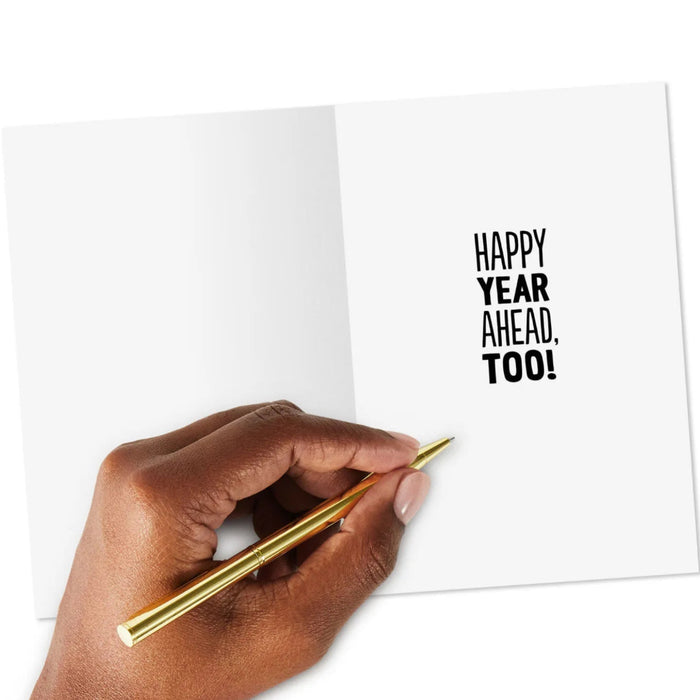 Colorful New Year greeting cards with festive shadow lettering, pack of 6
