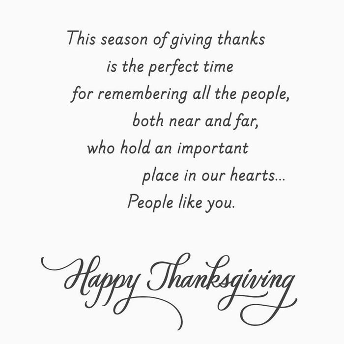 Hallmark The Important People in Our Hearts Thanksgiving Cards featuring a watercolor autumn landscape with cozy homes, a blue pond, colorful fall trees, and 6 matching envelopes.