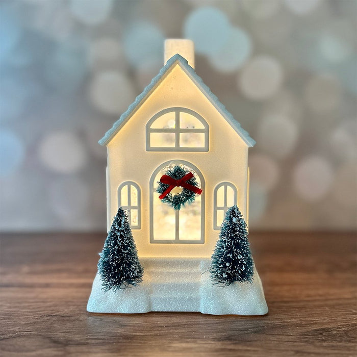 7" Ivory Christmas Village Glitter House - Assorted 1 at random - 7" Ivory Christmas Village Glitter House - Assorted 1 at random