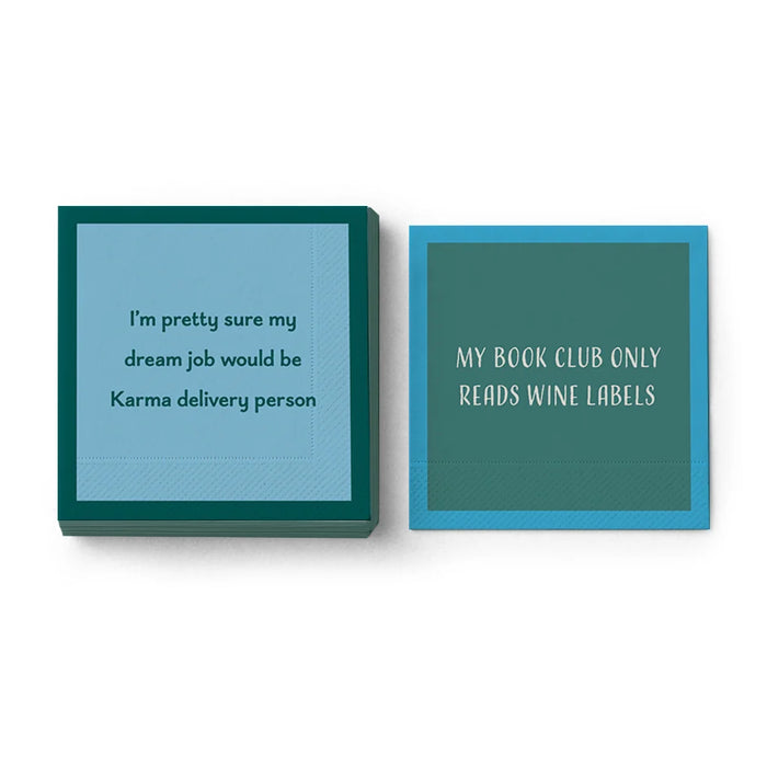 This Drinks On Me Karma Delivery Napkin features a witty karma-themed design that sparks instant conversation.