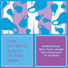 Drinks on me Napkins Design with blue abstract shapes and text on a purple, pink, and white background