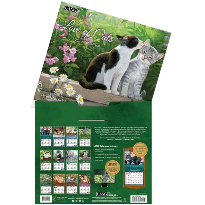 Calendar cover featuring two cats in a garden with 'Love of Cats' text