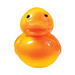 Yellow rubber duck on a white background