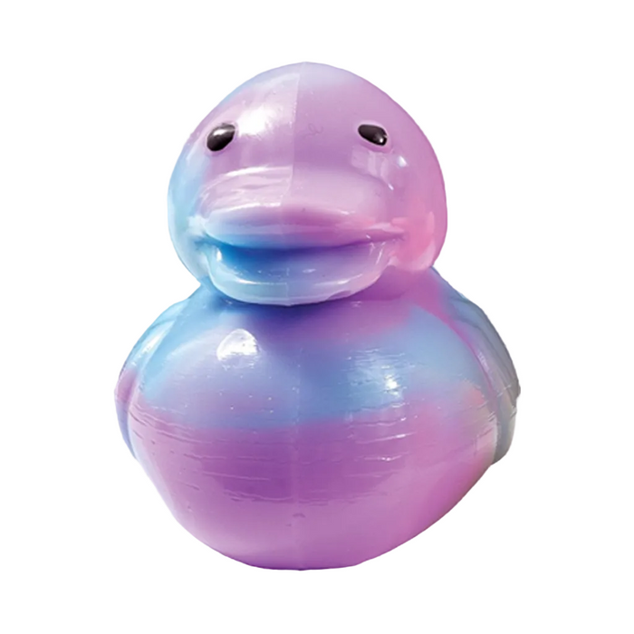 Gradient purple to blue rubber duck on a white background