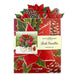 Christmas-themed pop-up flower bouquet packaging with red poinsettias and greenery.