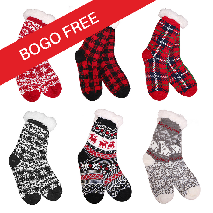 Fireside Cabin Thermal Slipper Socks - Assorted - Buy one get one FREE