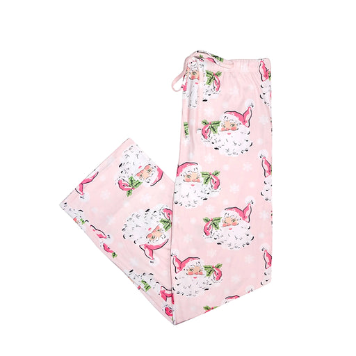 Pink lounge wear with classic santa character pattern on a white background