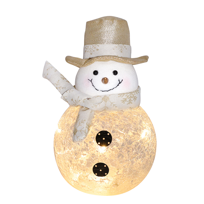 9.84" LED Glass Ivory & Gold Snowman - Assorted 1 at Random