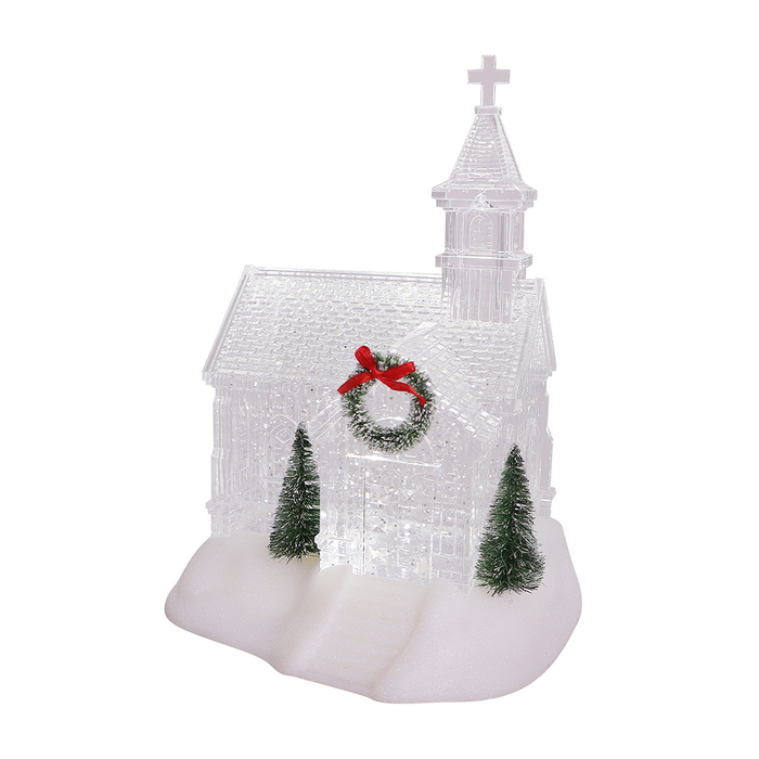 9.5" Ivory Christmas Village Glitter Church