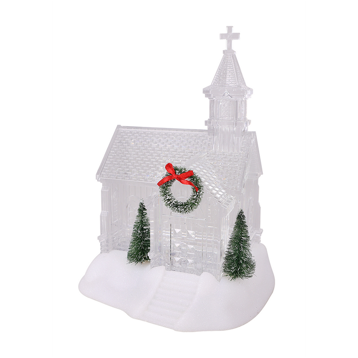 9.5" Ivory Christmas Village Glitter Church