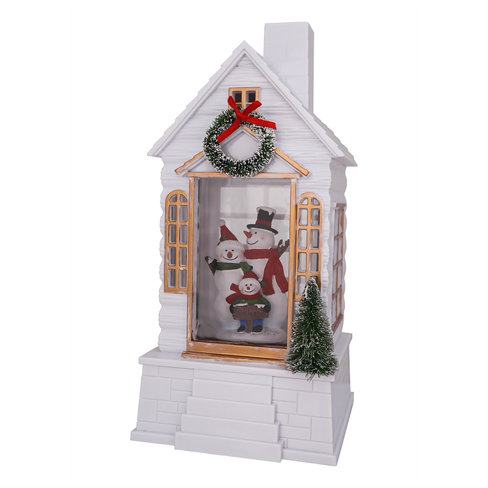 9.875" Snowman Family Village Glitter House