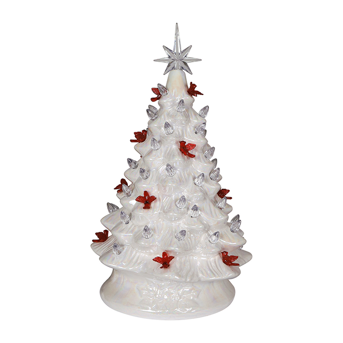 14.25" Iridescent White Cardinal Light Up Tree