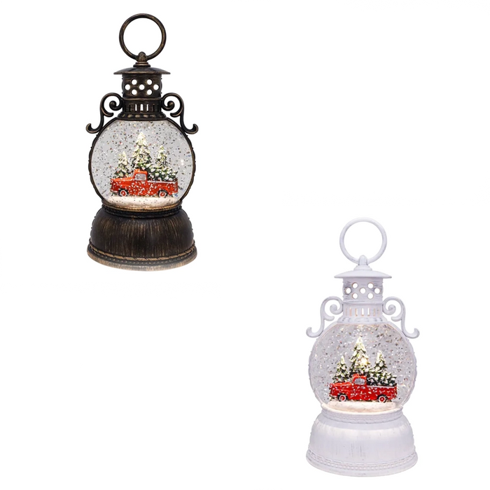 Opportunities : 9.375" Red Truck and Pine Trees Glitter Lantern