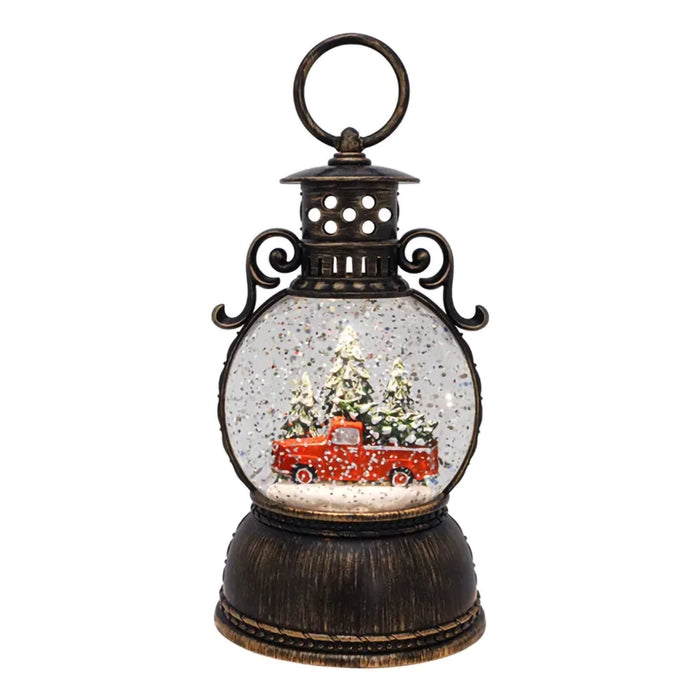 Opportunities : 9.375" Red Truck and Pine Trees Glitter Lantern