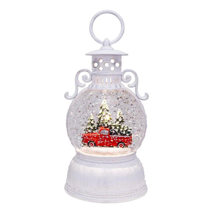 Opportunities : 9.375" Red Truck and Pine Trees Glitter Lantern