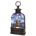 Decorative lantern with a glass insert showing two cats under a starry night sky design.