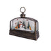 10-inch bronze-tone glitter lantern with snowmen, woodland animals, and snow-covered trees inside an ornate frame.