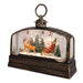 Decorative Christmas lantern with a scene of Santa Claus and reindeer in a snowy landscape.