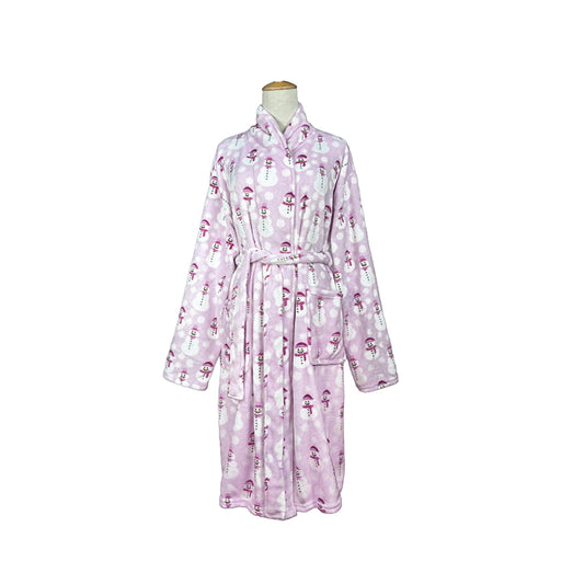Pink robe with pattern on a mannequin against a white background