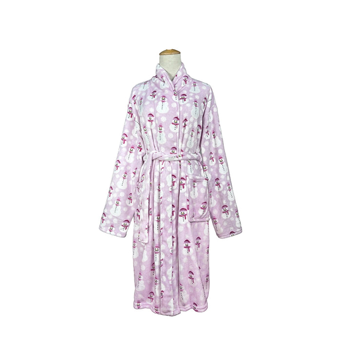 Pink robe with pattern on a mannequin against a white background