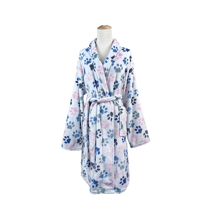 Floral patterned robe on a mannequin against a white background