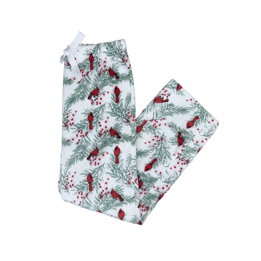 Sink into comfort with these luxuriously soft velvety fleece PJ bottoms, featuring a festive Cardinal &amp; Holly Harmony design. 