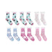 Set of children's socks with various patterns on a white background  includes one at random 